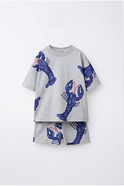 Magu Erkek Çocuk Pamuklu Istakoz Desenli T-shirt Şort Takım