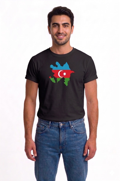 westicgiyim Tricou unisex cu imprimeu steagul Azerbaidjanului, din bumbac, cu...