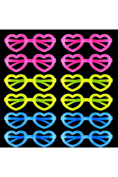 magicool Retro Neon Fluorescent Heart Glasses 12 Pieces – 80S 90S Party Style
