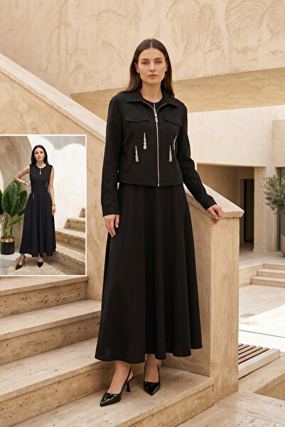 Missemramiss Misemramiss Minella Jacket Linen Dress Set 5209 Black