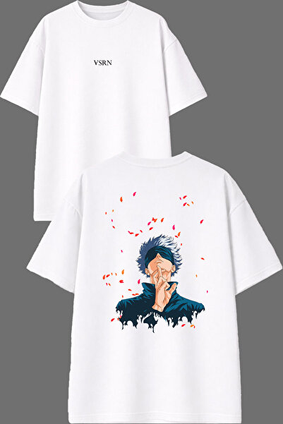 VSRN Όμορφο μπλουζάκι Anime 1 Design με στάμπα μπροστά και πίσω, λευκό, overs...