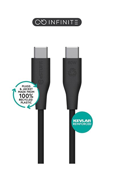eSTUFF INFINITE (GRS) Cablu USB-C la USB-C 1m Negru. Plastic reciclat. Super ...