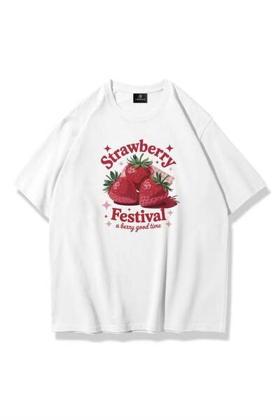 Trendiz Unisex majica za festival jagoda, bela