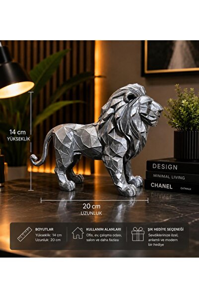 Lucylund Aslan Heykeli - Ofis ve Ev Dekoru İçin Modern 3D Baskı, 14x20 cm Hed...