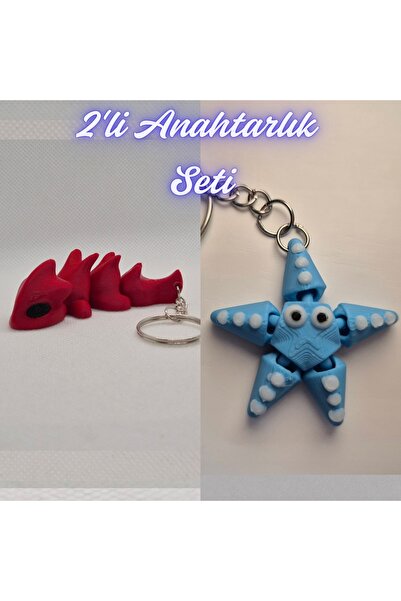 3DAtölyeMaker Fire Engine Red Flexible Dragon and Light Blue Moving Starfish ...