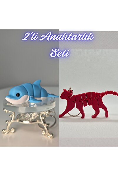 3DAtölyeMaker Light Blue Flexible Colorful Dolphin and Fire Engine Red Flexib...