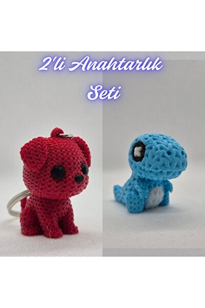 3DAtölyeMaker Fire Engine Red Knitted Patterned Dog and Light Blue Knitted Pa...