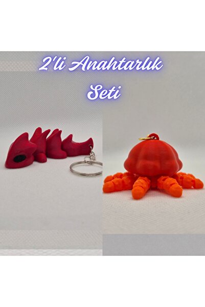 3DAtölyeMaker Fire Engine Red Flexible Dragon and Orange Moving Jellyfish Key...