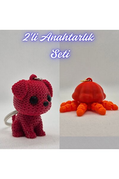 3DAtölyeMaker Fire Engine Red Knitted Patterned Dog and Orange Moving Jellyfi...