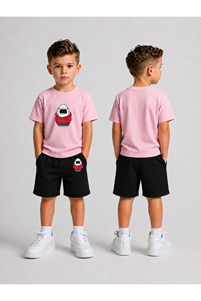LORVEX Set tricou și pantaloni scurți pentru băieți, din bumbac imprimat, pen...