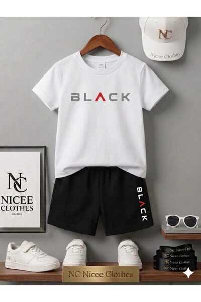 NC Nicee Clothes Tricou și pantaloni scurți de vară pentru copii, unisex (neg...