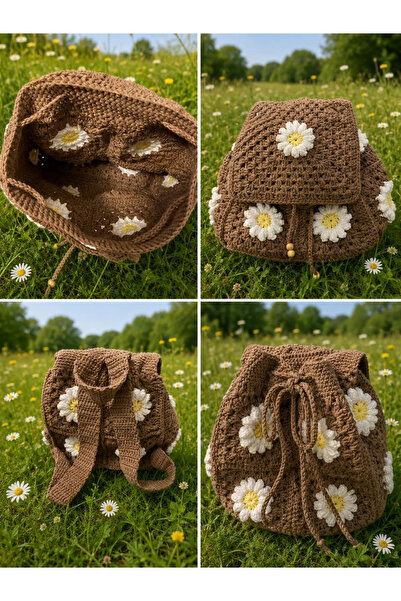 HANDMADEAKİLE El Örgüsü Papatya Desenli Çocuk Sırt Çantası – Bohem Örgü Çanta...