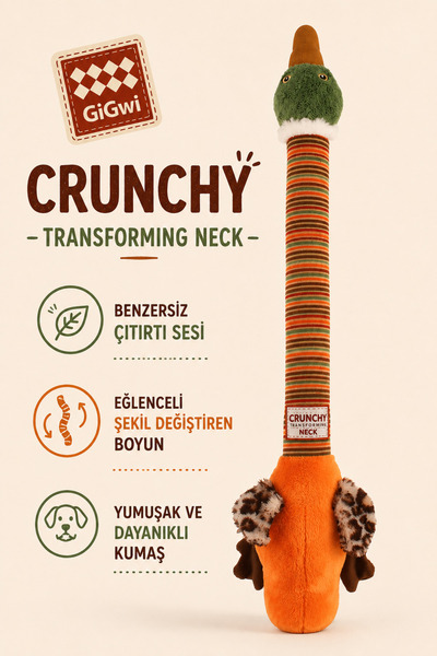 Gigwi Crunchy Neck Serisi Sesli & Çıtırtılı Ördek – Esneyen Boyunlu Peluş Köp...