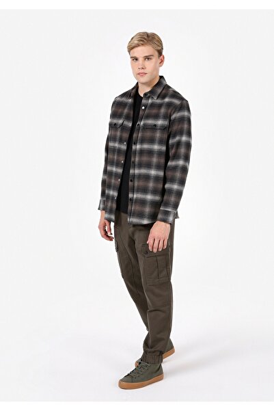 Colin's Comfort Fit Shirt Neck Plaid Men's Brown Long Sleeve Shirt