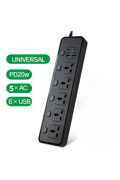 Choice شريط طاقة عالمي EU G5-BLACK مع منفذ USB من نوع C، مقبس متعدد الاستخدام...