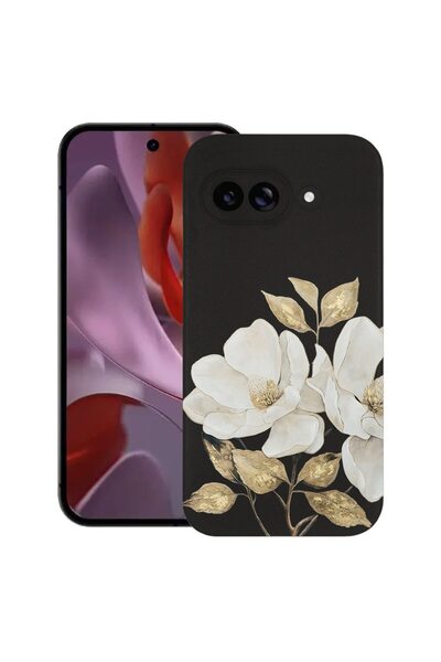 bestcase Ултра тънък TPU калъф, съвместим с Google Pixel 9a, Флорален - Златн...