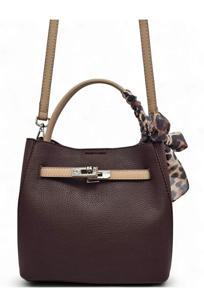 Evident Brown&Mink, Lock and Scarf Detailed, Puppy-Style, Crossbody Strap, Sm...