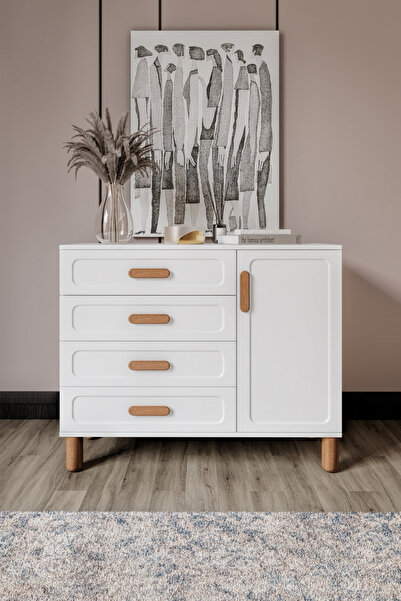 mapahomeliving Flora Bohem Serisi 4 Çekmeceli 1 Kapaklı Şifonyer Modern Tasar...