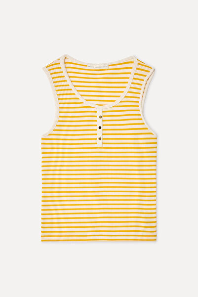 Mudo Women's Yellow Striped Crew Neck Tank Top