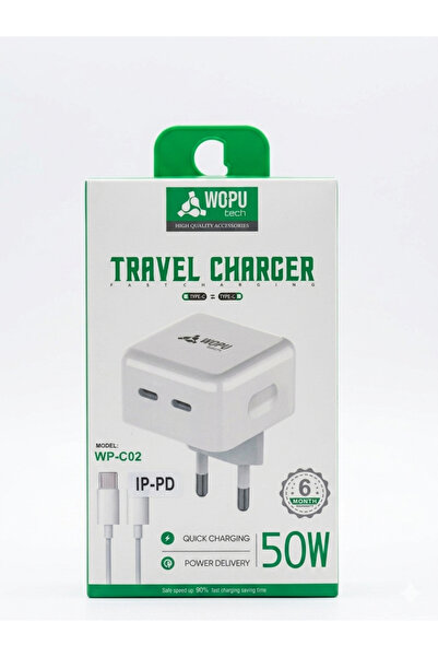 WOPUTECH Wopu 50W Süper Hızlı Şarj Adaptörü Çift Type-C PD Destekli Laptop Te...