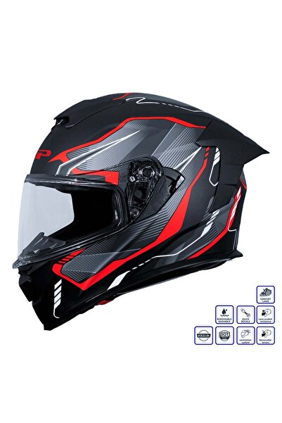 GP KOMPOZİT MKS008-EBGR Yarış Spoiler Güneş Vizörlü Şeffaf Full Face Motosikl...