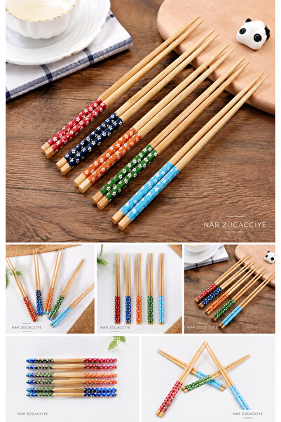 NAR ZÜCCACİYE Bambu Chopstick 10 Lu Desenli Yıkanabilir Çin Suşi Ramen Noodle...