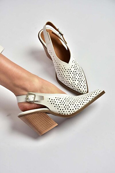 Fox Shoes Y654154703 White Genuine Leather Thick Heeled Western Shoes