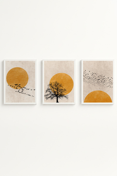 huhuli Set of 3 Paintings with White Wooden Frame Huhu147