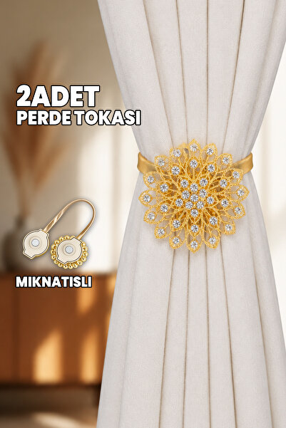 Destpak 2 ADET Perde Tokası - Mıknatıslı - Çiçek Motifli - Perde Tutacağı - P...
