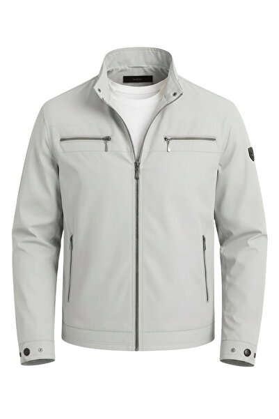 SİVAİST Men's Gray Leather Piping Double Zipper Cotton Lined Embroidered Slim...