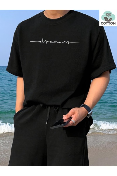 PAVRO Unisex Άνετο T-shirt με μικτό σχέδιο και στάμπα