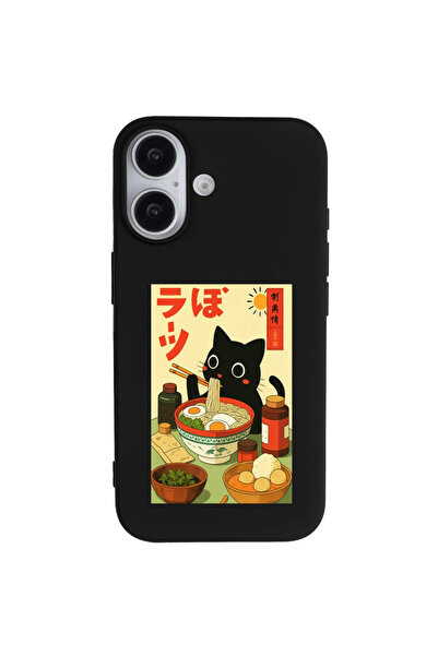 Casen iPhone 17 Siyah Lansman Renkli Silikon Black Cat Tasarımlı Telefon Kılıfı