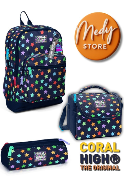 Coral High Lacivert Yıldız Desenli 3’lü Okul Çanta Seti