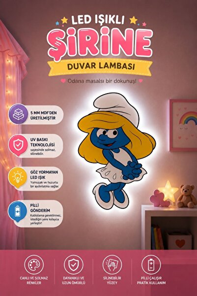 Design 4N Şirine LED Işıklı Çocuk Odası Duvar Süsü / Çocuk Odası Gece lambası