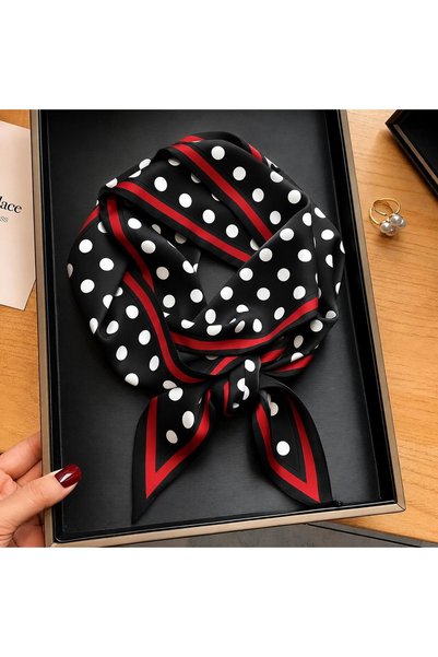 josef mariyy Polka Dot Black and Red Striped Retro Satin Scarf & Belt