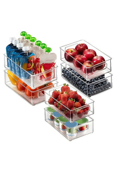 Velaris Set de 6 Organizatoare Transparente pentru Frigider - Stivuibile cu M...