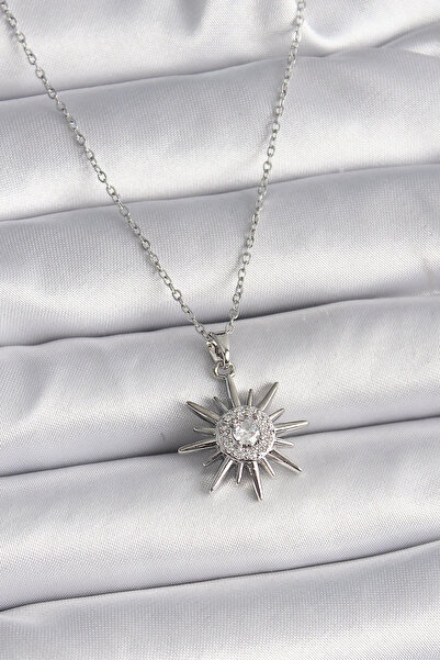 USLUCAN ALIŞVERİŞ 316L Steel Silver Color Chain Zircon Stone Sun Model Women'...