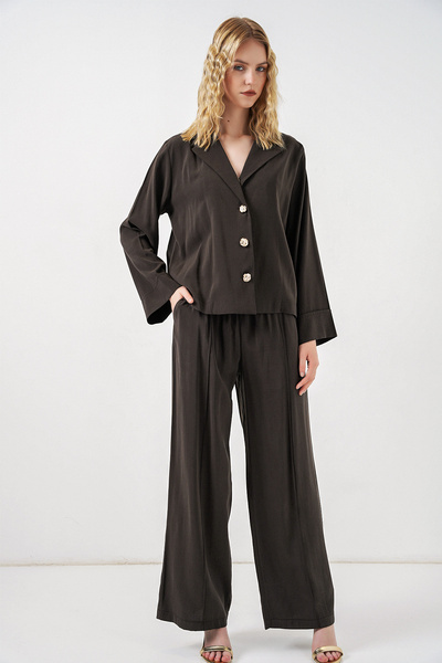 Merterium Women's Jacket and Trousers Two-Piece Set - A.Brown 1405