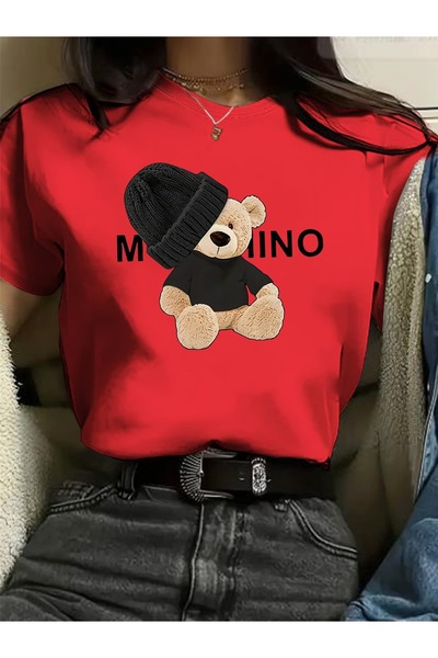 PAVRO Unisex Άνετο T-shirt με μικτό σχέδιο και στάμπα