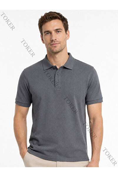 TOKER TEKSTİL Basic Pike Polo Collar T-Shirt Relaxed Fit Summer Model