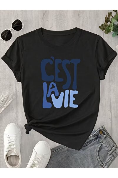 PAVRO Unisex Άνετο T-shirt με μικτό σχέδιο και στάμπα