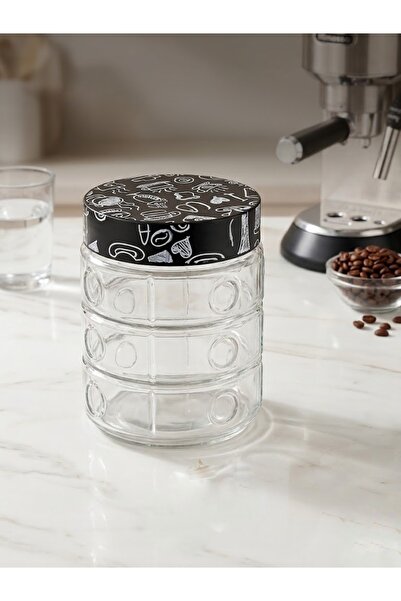 abnturk Cam Saklama Kavanozu Kapağı Coffe Desenli Kapaklı Kavanoz BPA Free Ka...