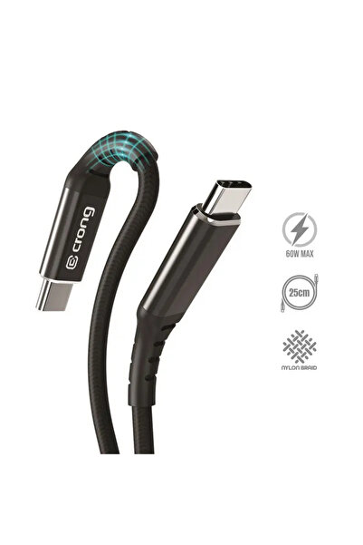 Crong Armor Link - Cablu 60W PD 3A USB-C la USB-C 25cm (negru)