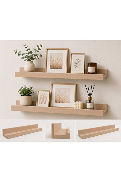 lampara Ahşap Resim/çerçeve Duvar Rafı 2li Set 35x7