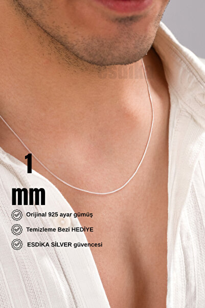 esdika 1MM GURMET GÜMÜŞ ZİNCİR KOLYE • 925 AYAR GÜMÜŞ • PREMİUM STERLİNG SİLVER