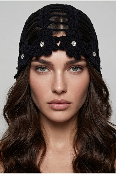 Alice İsstanbul Black Stone Flower Summer Beret&Hat