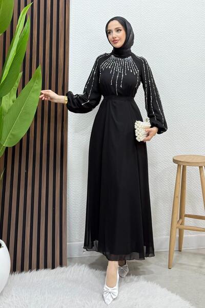 Lamia Giyim Yeşim Şifon Abiye Siyah