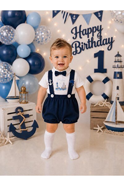 Sailor concept navy blue dungaree shirt socks bow tie set
