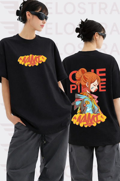 Velostra Unisex One Piece Nami Anime με στάμπα Oversize Crew Neck Βαμβακερό T...