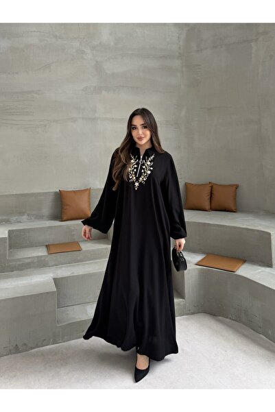 Şeker Portakalım V286 Zippered, Embroidered Around-The-Waist Hijab Dress
